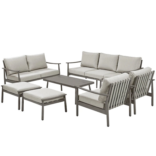 7-Piece Aluminum Patio Conversation Set, 3-Seat Outdoor Couch and Loveseat with Ottomans and Coffee Table