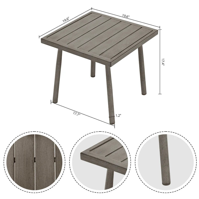 Ensemble de conversation d'extérieur 7 pièces en aluminium, avec canapé 3 places, causeuse, poufs et table basse