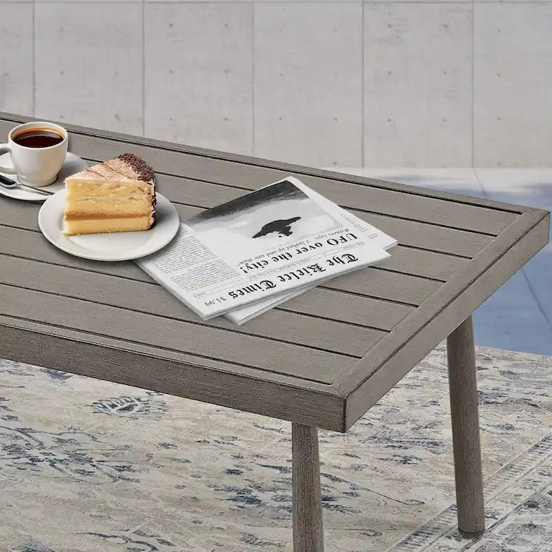 Ensemble de conversation d'extérieur 7 pièces en aluminium, avec canapé 3 places, causeuse, poufs et table basse