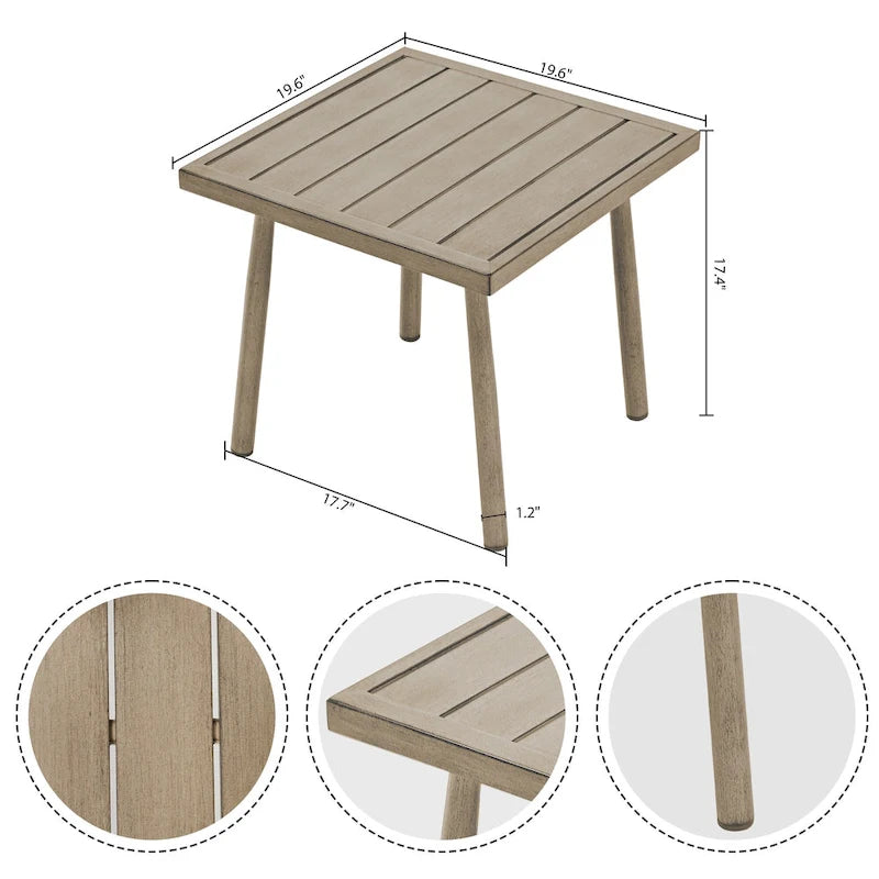 Ensemble de conversation d'extérieur 7 pièces en aluminium, avec canapé 3 places, causeuse, poufs et table basse