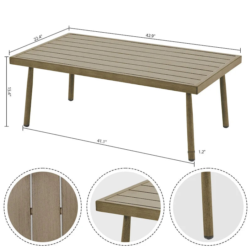 Ensemble de conversation d'extérieur 7 pièces en aluminium, avec canapé 3 places, causeuse, poufs et table basse