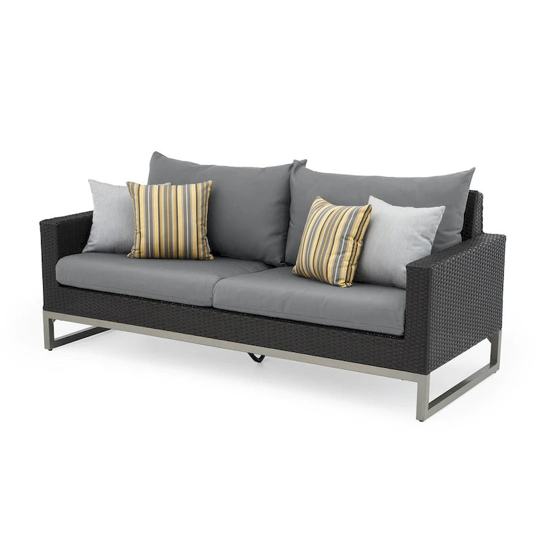 Ensemble de patio Milo Espresso 7 pièces Sunbrella avec foyer mobile