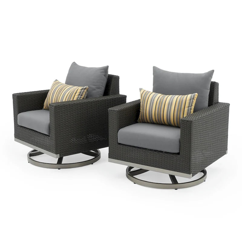 Ensemble de patio Milo Espresso 7 pièces Sunbrella avec foyer mobile