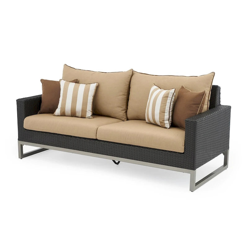 Ensemble de patio Milo Espresso 7 pièces Sunbrella avec foyer mobile