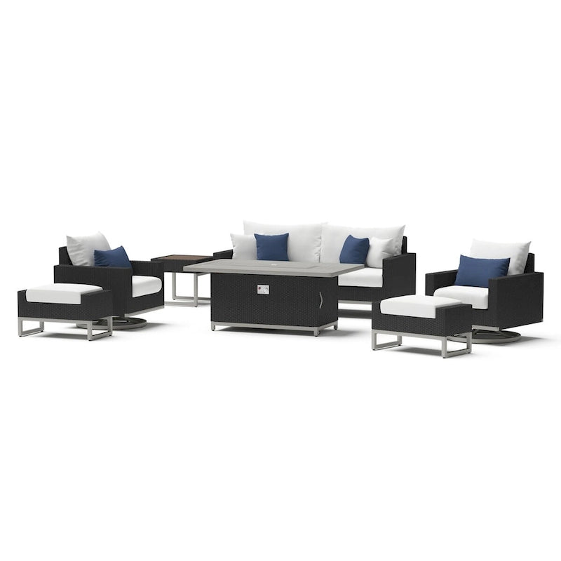 Ensemble de patio Milo Espresso 7 pièces Sunbrella avec foyer mobile