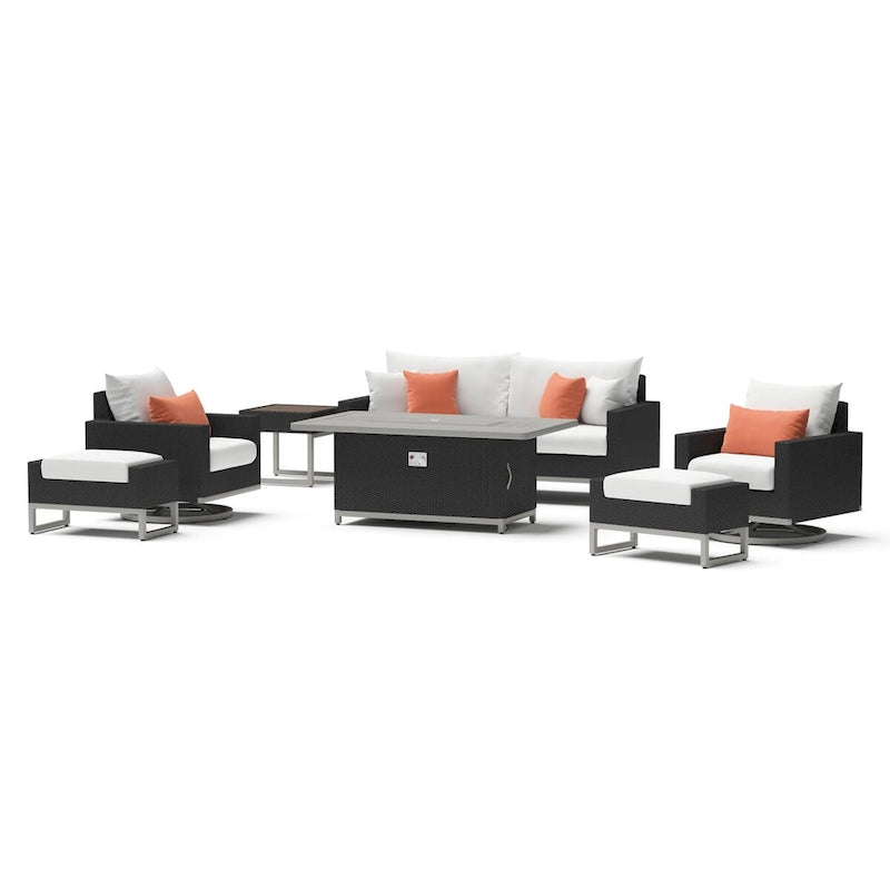 Ensemble de patio Milo Espresso 7 pièces Sunbrella avec foyer mobile