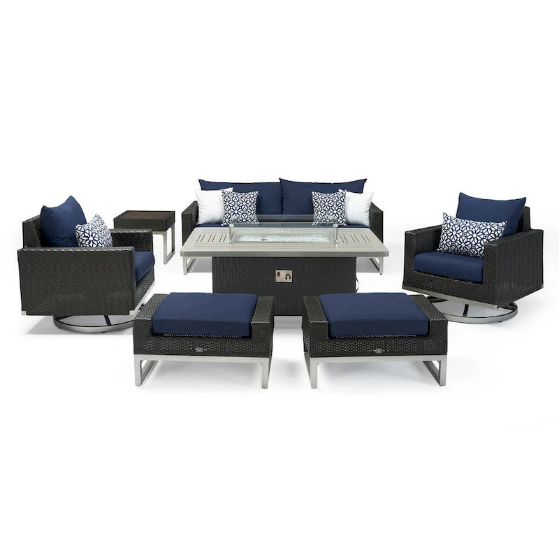 Ensemble de patio Milo Espresso 7 pièces Sunbrella avec foyer mobile