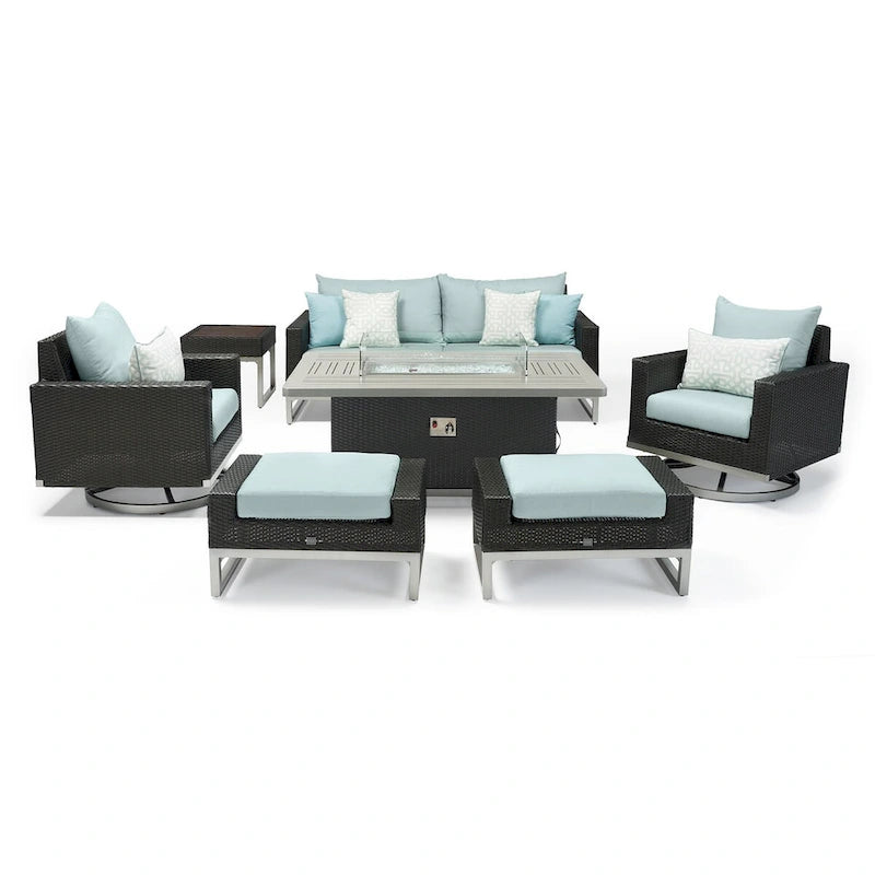 Ensemble de patio Milo Espresso 7 pièces Sunbrella avec foyer mobile