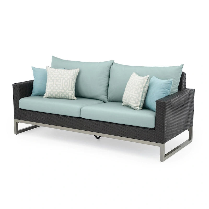 Ensemble de patio Milo Espresso 7 pièces Sunbrella avec foyer mobile