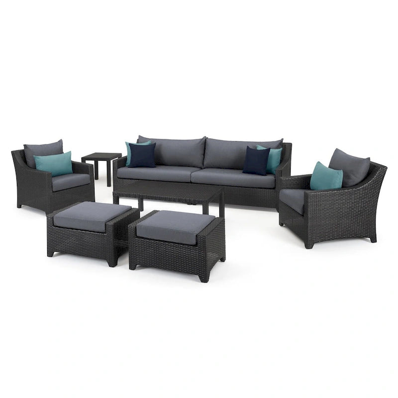 Ensemble de salon de jardin Deco 8 pièces en aluminium avec canapé et fauteuils de club