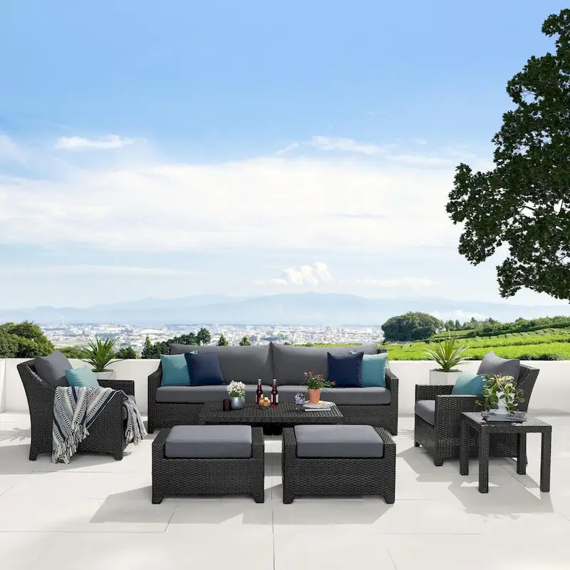 Ensemble de salon de jardin Deco 8 pièces en aluminium avec canapé et fauteuils de club