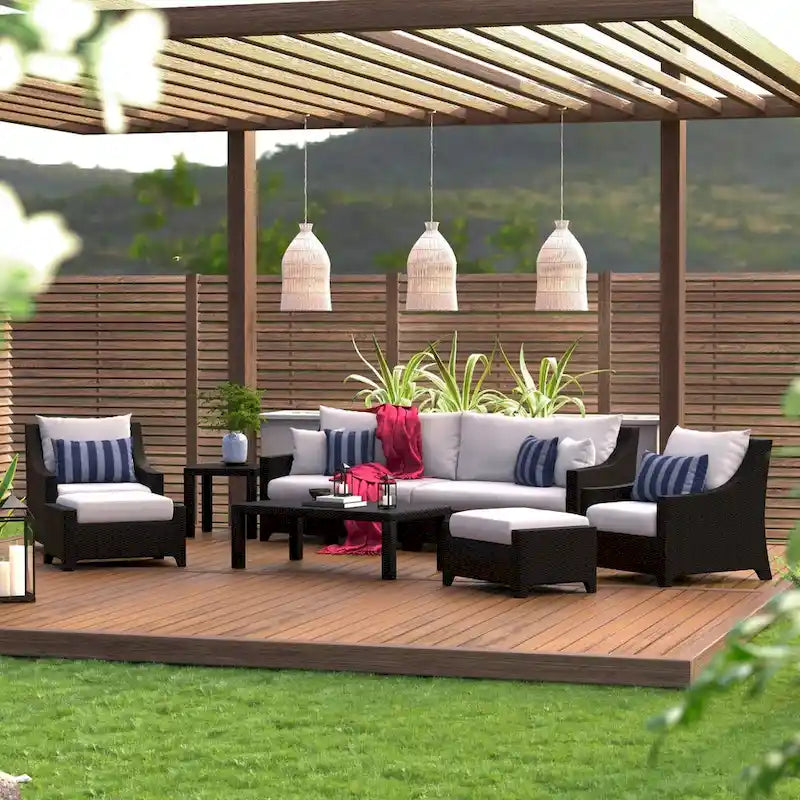 Ensemble de salon de jardin Deco 8 pièces en aluminium avec canapé et fauteuils de club