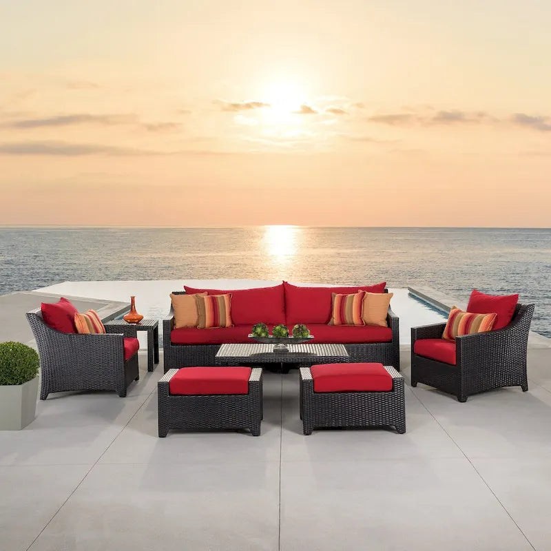 Ensemble de salon de jardin Deco 8 pièces en aluminium avec canapé et fauteuils de club