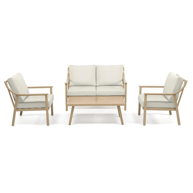 Ensemble de conversation d'extérieur 4 pièces en aluminium avec table d'appoint et coussins