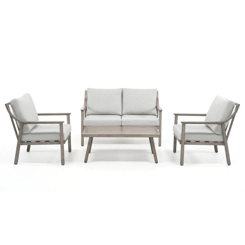 Ensemble de conversation de patio 4 pièces en aluminium avec table d'appoint et coussins