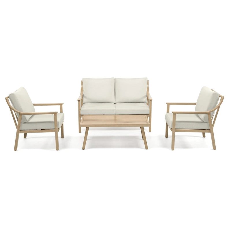 4-Piece Aluminum Patio Conversation Set with End Table and Cushions