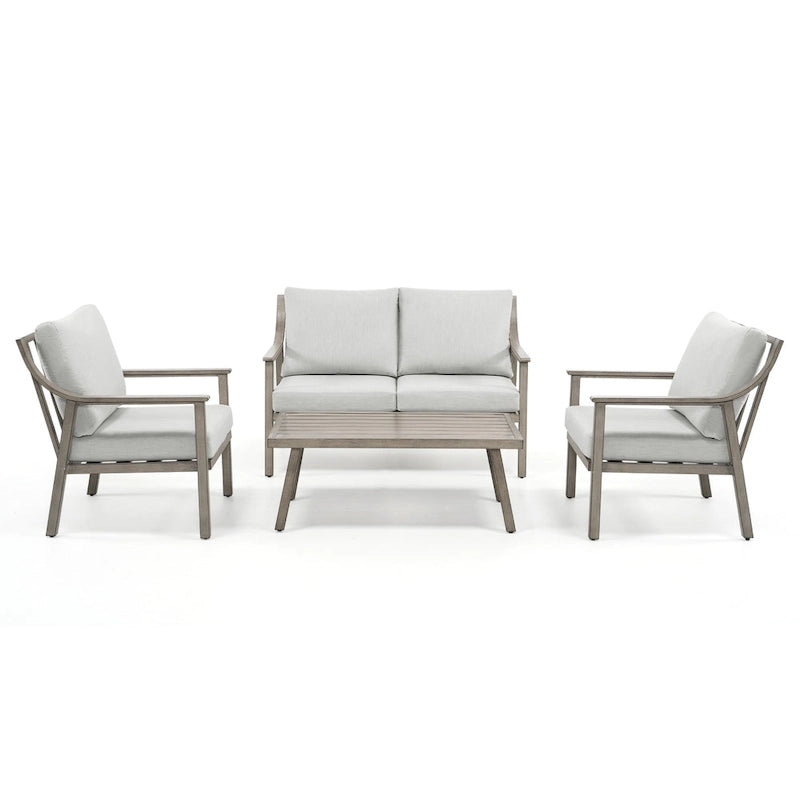Ensemble de conversation d'extérieur 4 pièces en aluminium avec table d'appoint et coussins