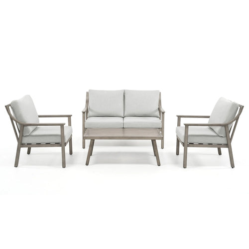 Ensemble de conversation de patio 4 pièces en aluminium avec table d'appoint et coussins