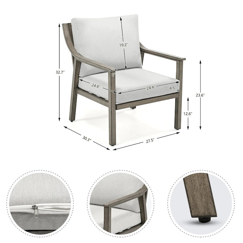 Ensemble de conversation d'extérieur 4 pièces en aluminium avec table d'appoint et coussins