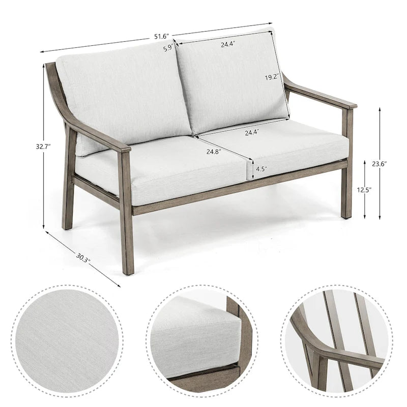 Ensemble de conversation d'extérieur 4 pièces en aluminium avec table d'appoint et coussins