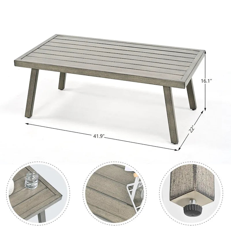 Ensemble de conversation d'extérieur 4 pièces en aluminium avec table d'appoint et coussins