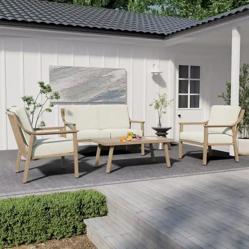 Ensemble de conversation d'extérieur 4 pièces en aluminium avec table d'appoint et coussins