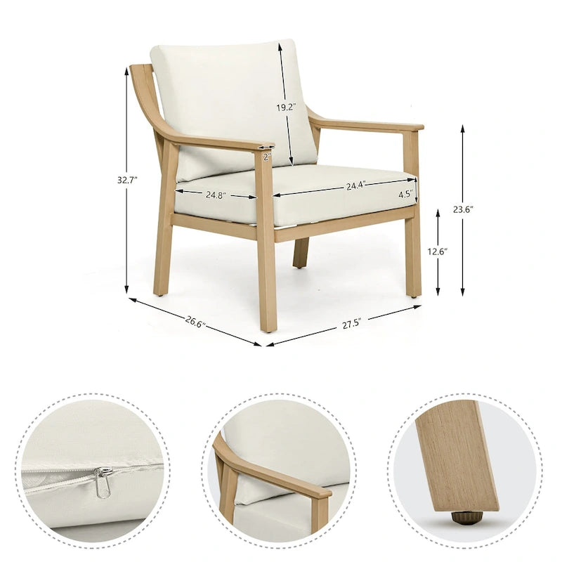 Ensemble de conversation d'extérieur 4 pièces en aluminium avec table d'appoint et coussins