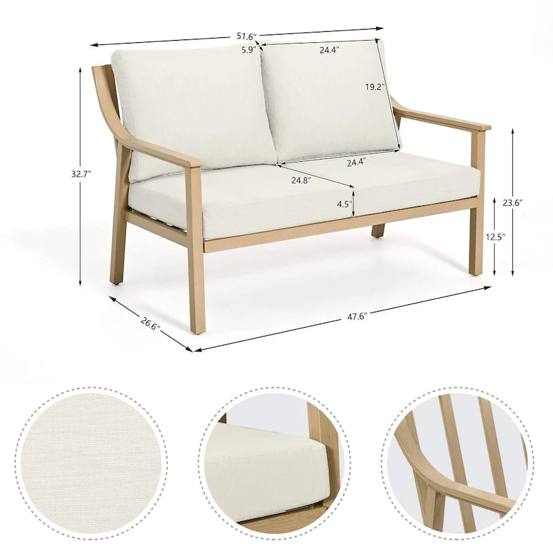 Ensemble de conversation d'extérieur 4 pièces en aluminium avec table d'appoint et coussins