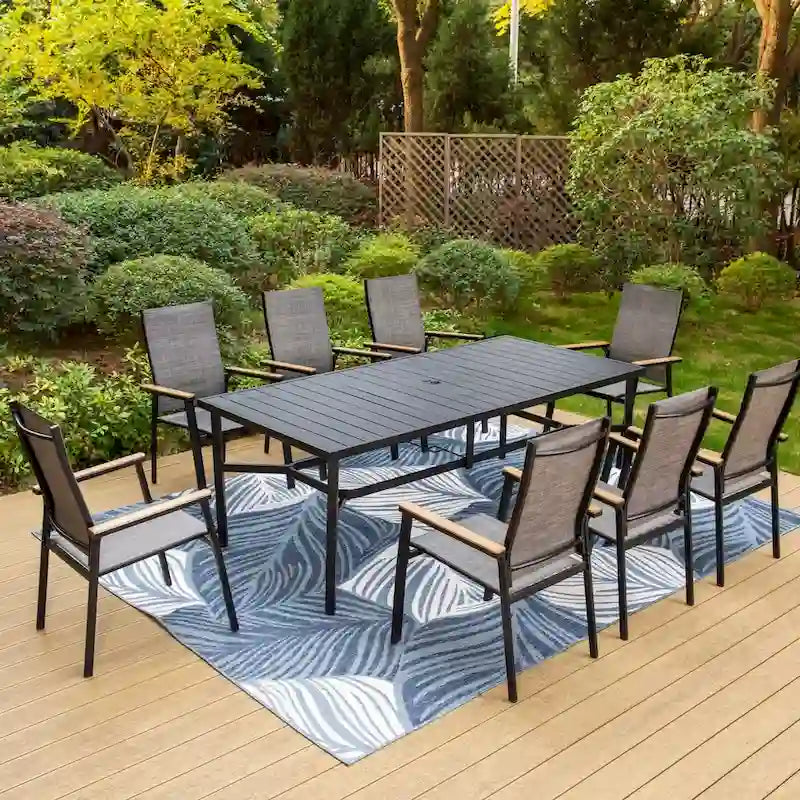 MAISON ARTS Ensemble de salle à manger de patio 9 pièces avec 8 chaises empilables en textilène et 1 table en métal