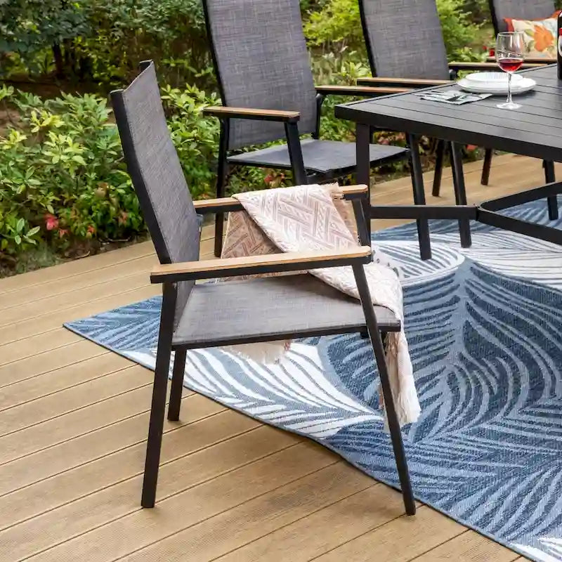MAISON ARTS Ensemble de salle à manger de patio 9 pièces avec 8 chaises empilables en textilène et 1 table en métal