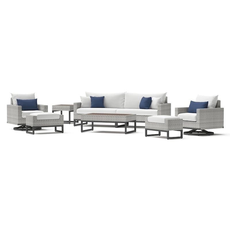 Ensemble de salon de jardin Milo Gray Sunbrella, 8 pièces, avec fauteuils pivotants