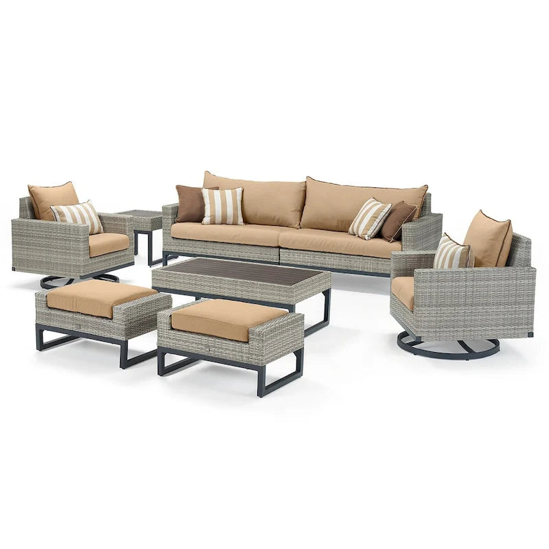 Ensemble de salon de jardin Milo Gray Sunbrella, 8 pièces, avec fauteuils pivotants