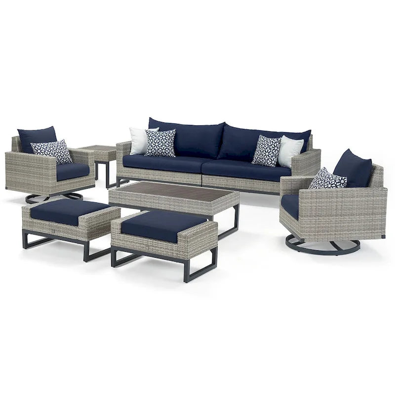 Ensemble de salon de jardin Milo Gray Sunbrella, 8 pièces, avec fauteuils pivotants