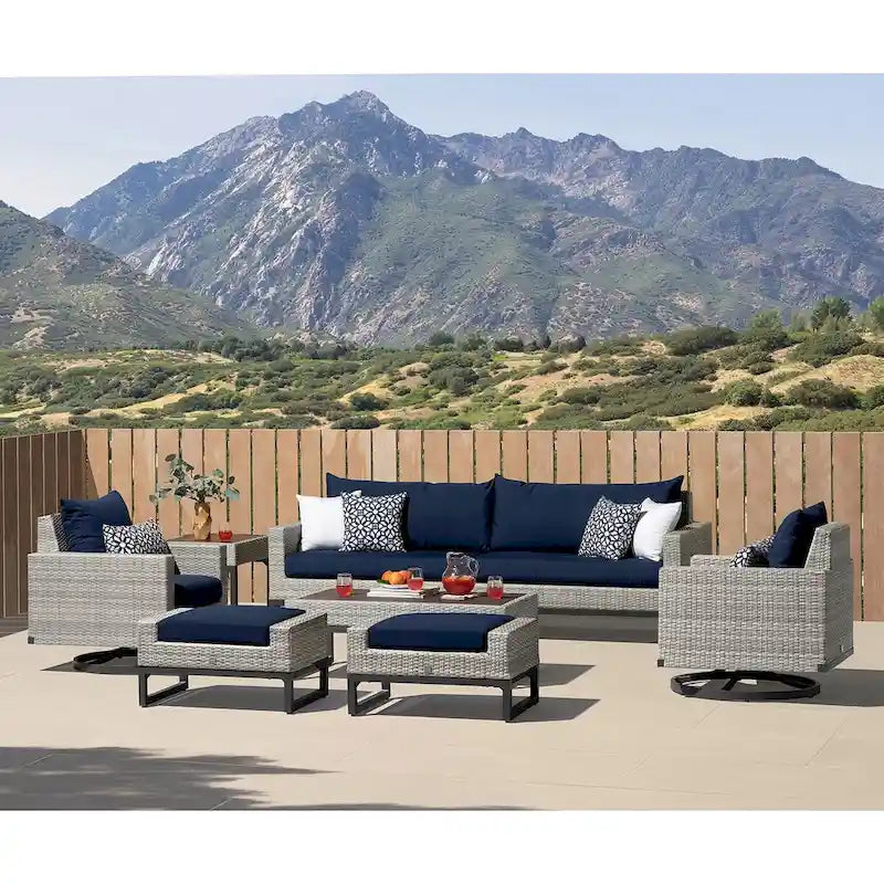 Ensemble de salon de jardin Milo Gray Sunbrella, 8 pièces, avec fauteuils pivotants
