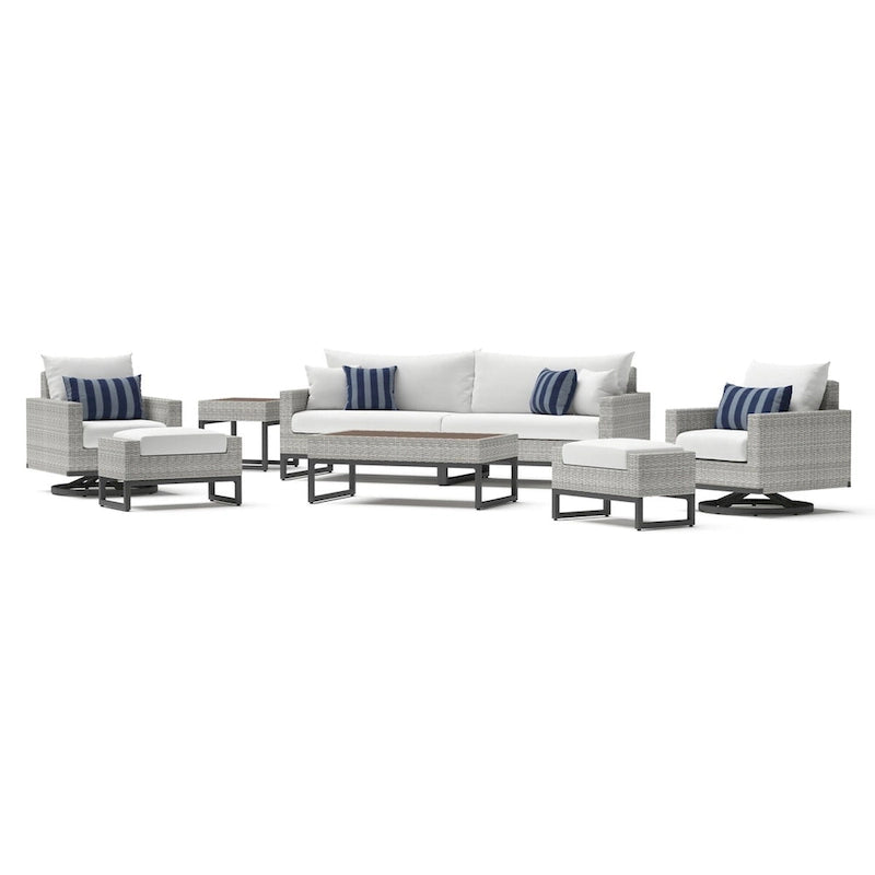 Ensemble de salon de jardin Milo Gray Sunbrella, 8 pièces, avec fauteuils pivotants