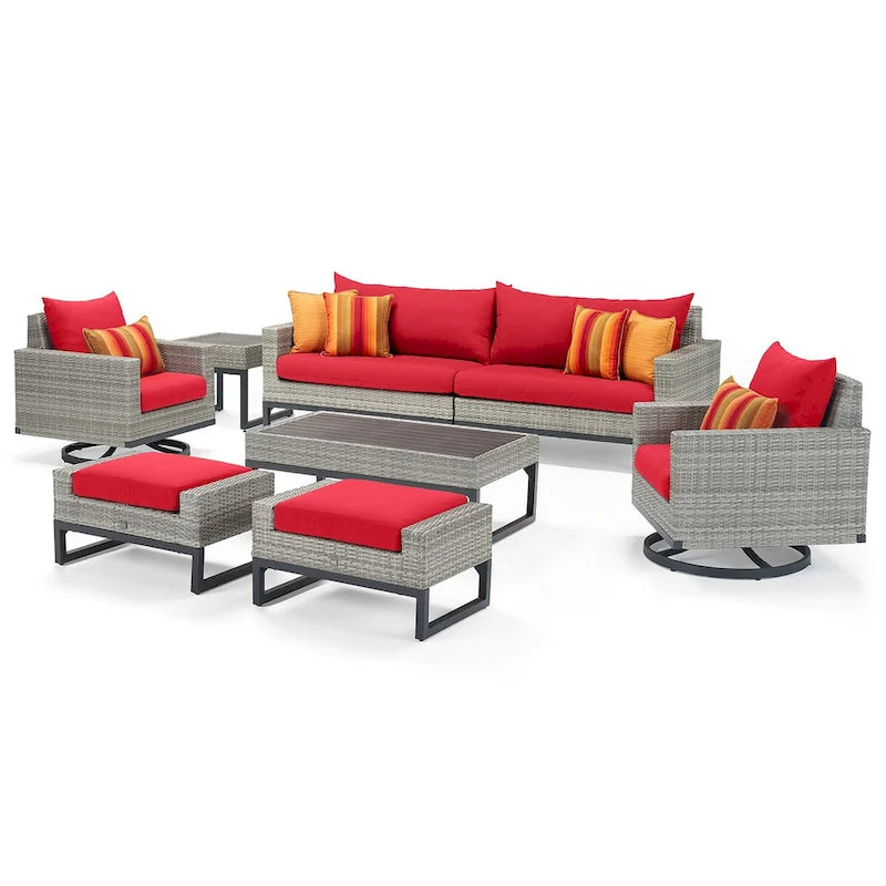 Ensemble de salon de jardin Milo Gray Sunbrella, 8 pièces, avec fauteuils pivotants
