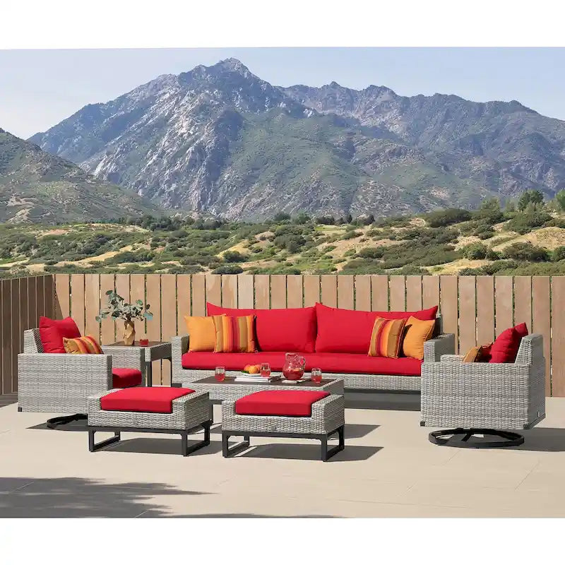 Ensemble de salon de jardin Milo Gray Sunbrella, 8 pièces, avec fauteuils pivotants