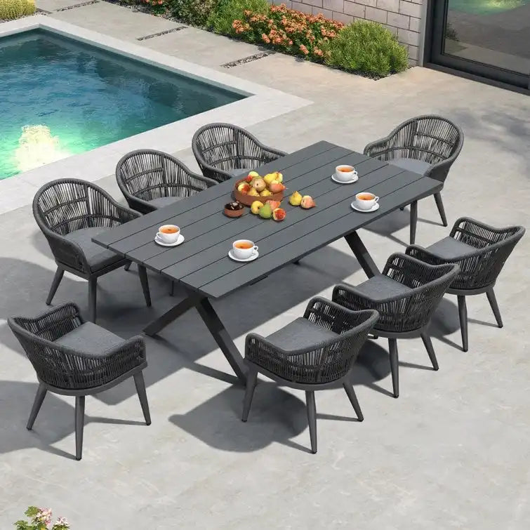 Ensemble de salle à manger de patio PURPLE LEAF avec table à manger d'extérieur en aluminium et chaises en rotin tressé