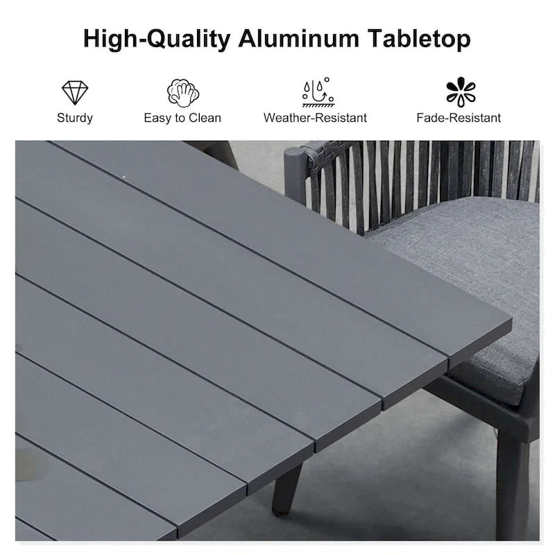 Ensemble de salle à manger de patio PURPLE LEAF avec table à manger d'extérieur en aluminium et chaises en rotin tressé