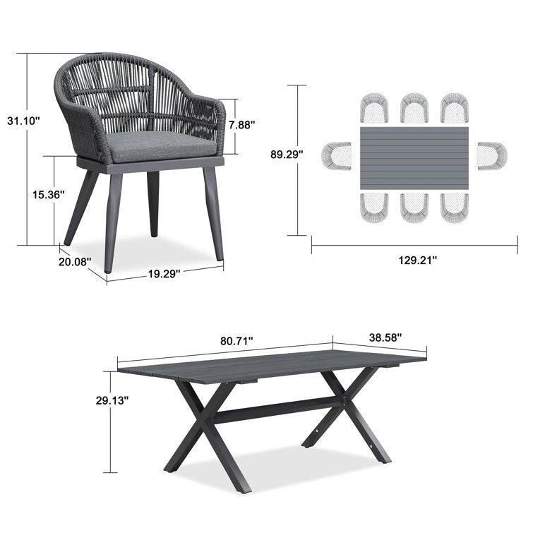 Ensemble de salle à manger de patio PURPLE LEAF avec table à manger d'extérieur en aluminium et chaises en rotin tressé