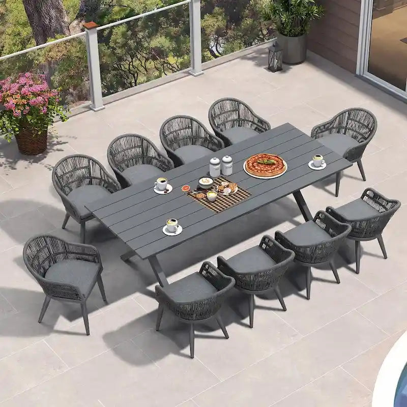 Ensemble de salle à manger de patio PURPLE LEAF avec table à manger d'extérieur en aluminium et chaises en rotin tressé