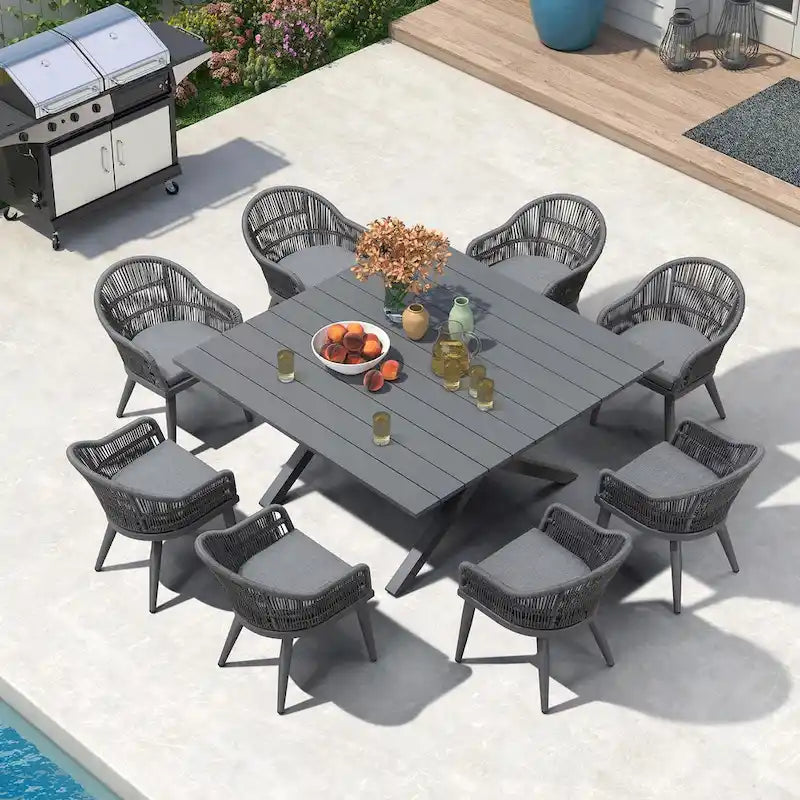 Ensemble de salle à manger de patio PURPLE LEAF avec table à manger d'extérieur en aluminium et chaises en rotin tressé