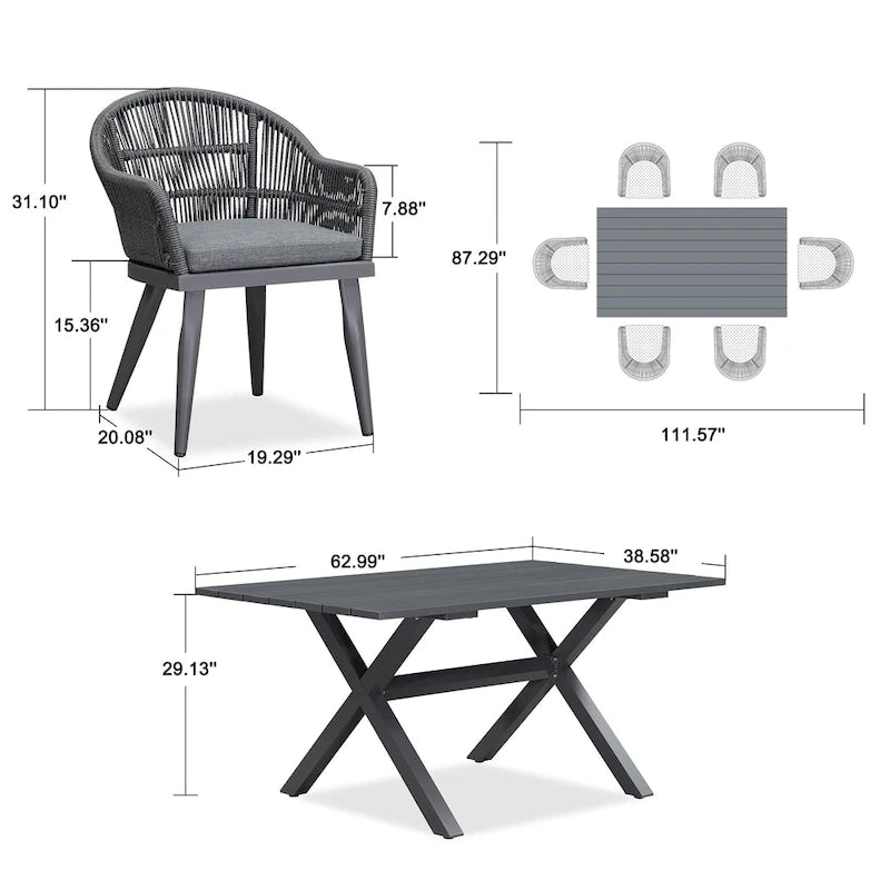 Ensemble de salle à manger de patio PURPLE LEAF avec table à manger d'extérieur en aluminium et chaises en rotin tressé