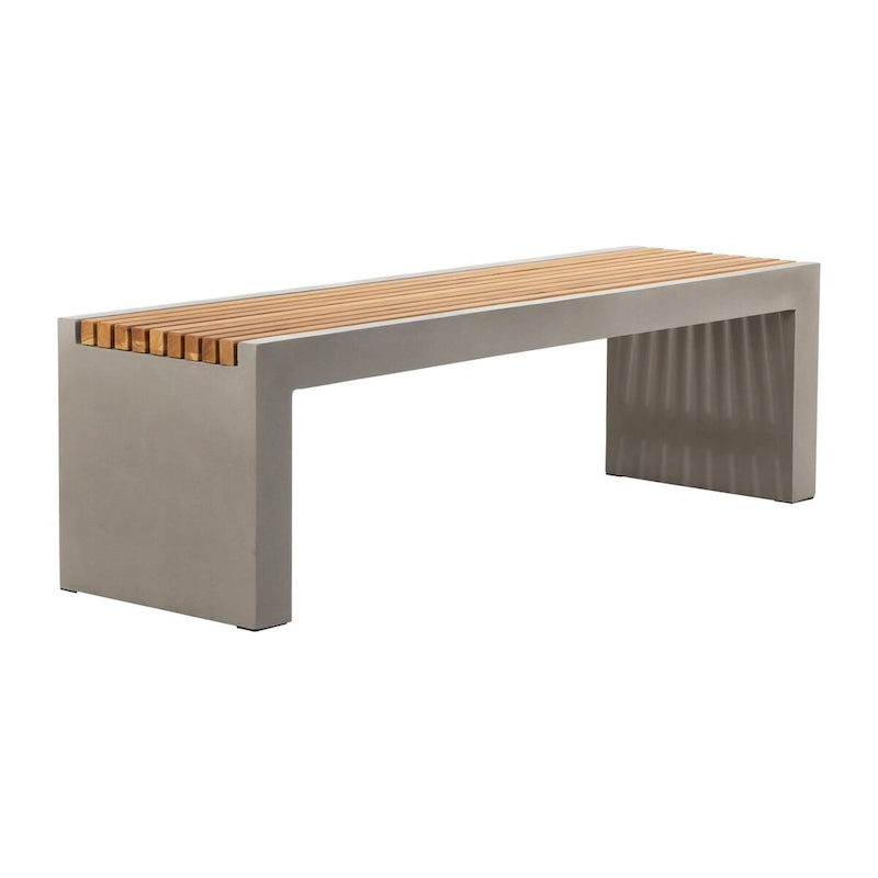 Alania 60-inch Concrete and Teak Indoor-Outdoor Bench - N/A