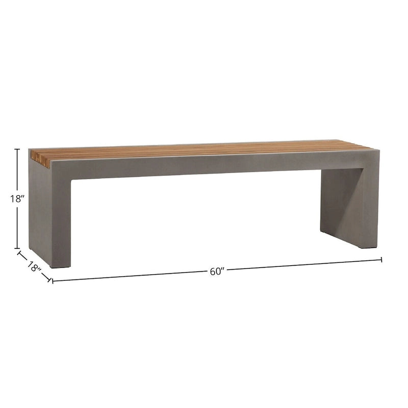 Banc Alania d'intérieur/extérieur en béton et teck de 60 po - N/A