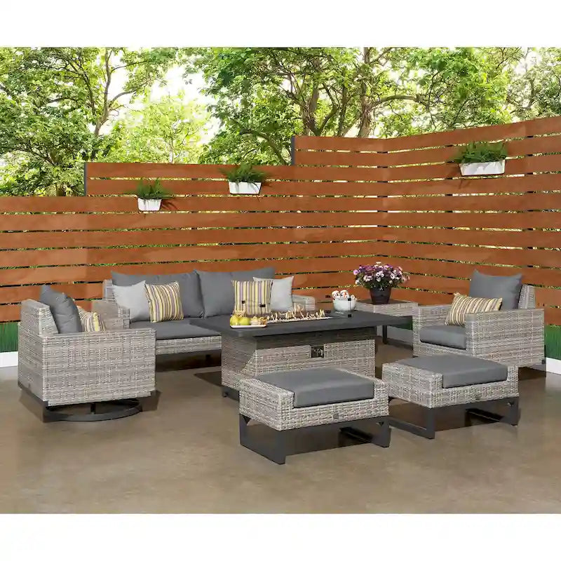 Milo Gray 7 Piece Sunbrella Outdoor Patio Motion Fire Set