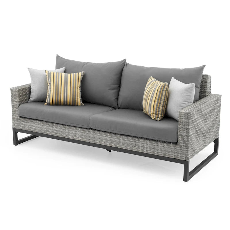 Ensemble de patio extérieur Milo Gray Sunbrella, 7 pièces, avec foyer et chaises pivotantes
