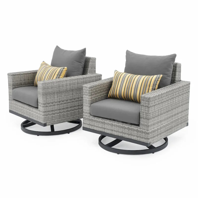 Ensemble de patio extérieur Milo Gray Sunbrella, 7 pièces, avec foyer et chaises pivotantes