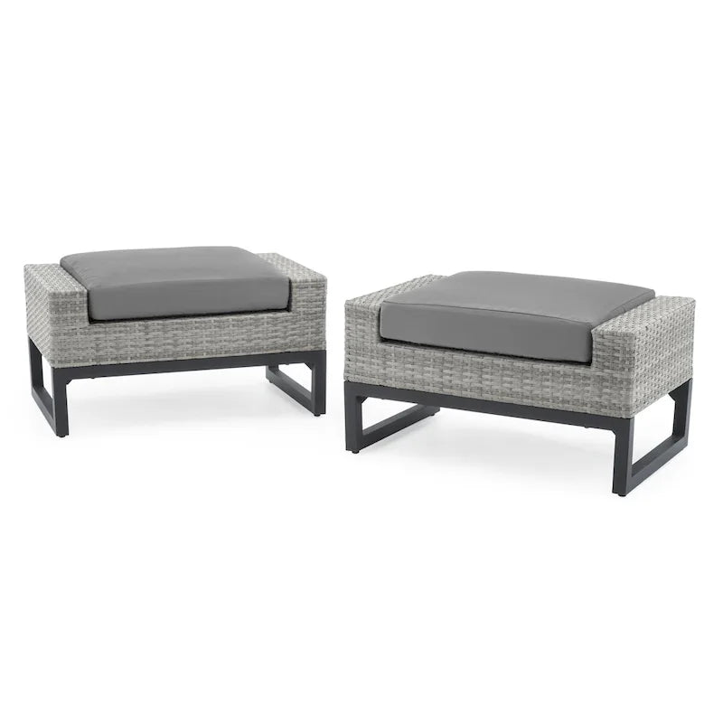 Ensemble de patio extérieur Milo Gray Sunbrella, 7 pièces, avec foyer et chaises pivotantes