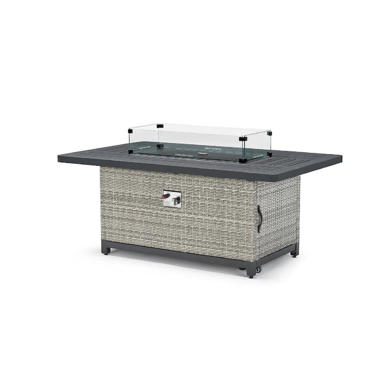 Ensemble de patio extérieur Milo Gray Sunbrella, 7 pièces, avec foyer et chaises pivotantes